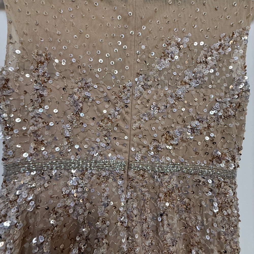 NWT | Mac Duggal 5619 Nude Beige High Neck Cap Sleeve Gown Size 4 - Picture 13 of 15